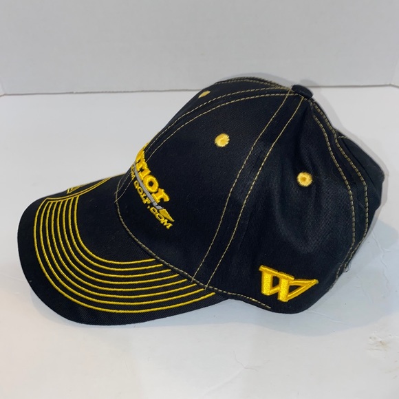 Men’s Warrior Custom Golf Baseball Cap Hat o/s adjustable Black & Yellow - Picture 2 of 7